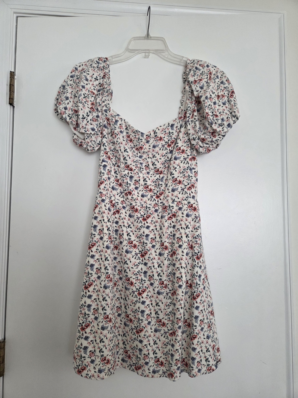 miami Cream Midi Dress with Red & Blue Floral Print